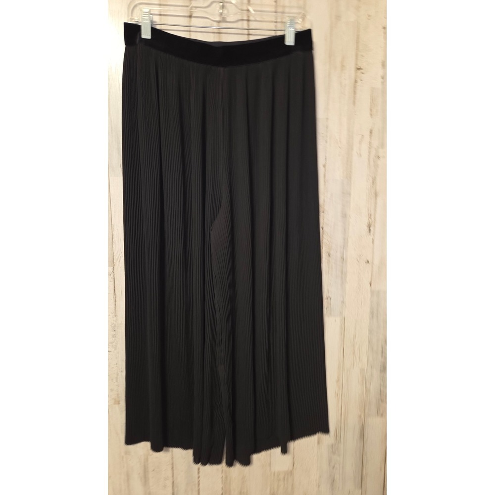 ZARA size L Pleated Wide-leg Pants Pull-On Lightweight Flowy Crinkle - Picture 4 of 5
